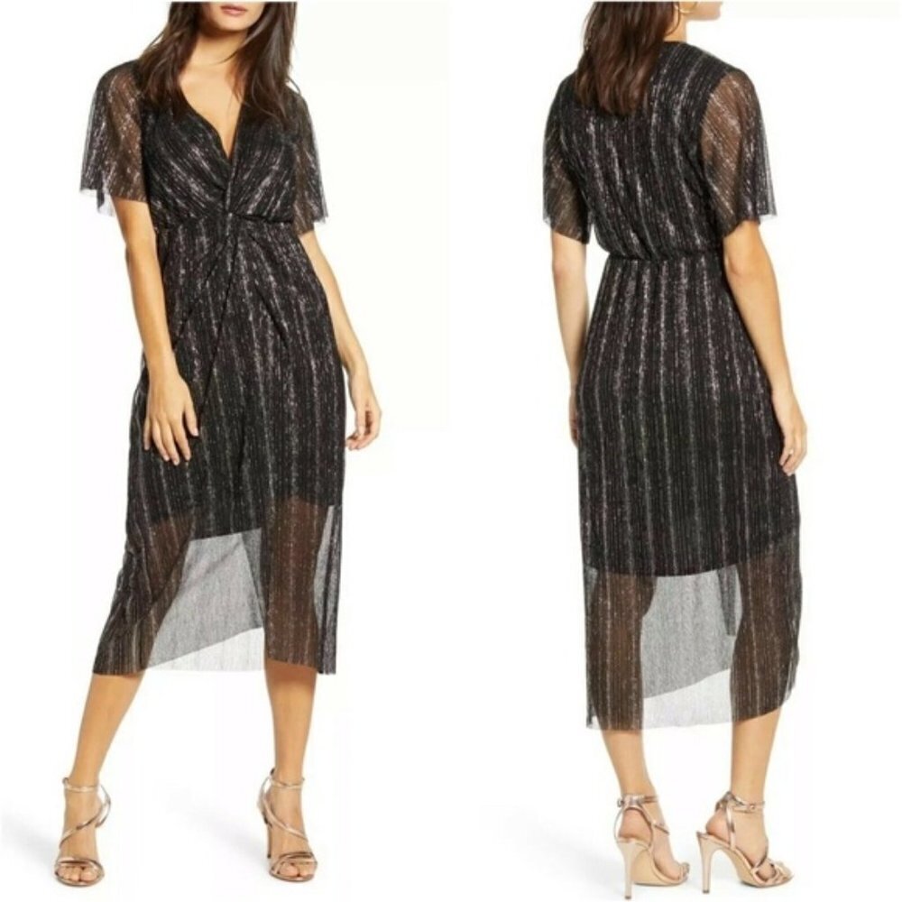 New ALL IN FAVOR Dolman Plissé Midi Dress NWT XS